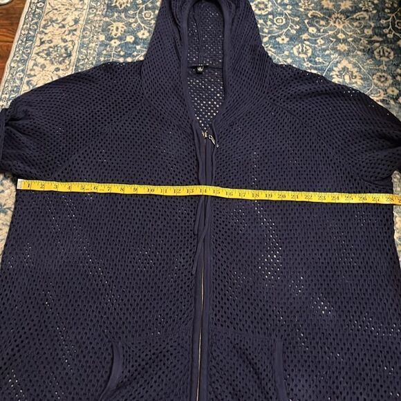 Torrid Blue Mesh Sheer Zipper Closure Hoodie Casual Contemporary Sweatshirt - Picture 5 of 11